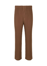 COLOR PLEATS 2 straight-leg pleated jersey pants by HOMME PLISSÉ ISSEY MIYAKE, made from quick-drying ribbed polyester with an elastic waistband, are shown against a plain white background. - ANCHOR BROWN （no.48）