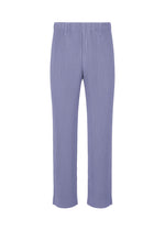 TAILORED PLEATS 1 pants by HOMME PLISSÉ ISSEY MIYAKE in lavender ribbed knit with a straight-leg cut, elastic waistband, and full length, shown on a plain white background. - MANAROLA WALL VIOLET （no.80）
