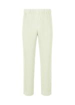 TAILORED PLEATS 3 by HOMME PLISSÉ ISSEY MIYAKE: light beige, high-waisted straight pants in quick-drying polyester with an elastic waistband and vertical ribbed texture, shown against a white background. - DUOMO GREEN （no.60）