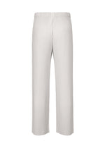 Back view of HOMME PLISSÉ ISSEY MIYAKE COLOR PLEATS 1: light gray pleated jersey pants with a relaxed silhouette and elastic waistband, shown against a white background.