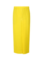 The COLORFUL PLEATS BOTTOMS by HOMME PLISSÉ ISSEY MIYAKE are bright yellow, high-waisted, wide-leg pleated pants with an elastic waistband, offering a modern skirt-like flair against a white background.
