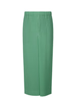 The COLORFUL PLEATS BOTTOMS by HOMME PLISSÉ ISSEY MIYAKE is a green, high-waisted, ankle-length pleated skirt with a straight silhouette, elastic waistband, and pockets—blending style and comfort in polyester for any occasion.