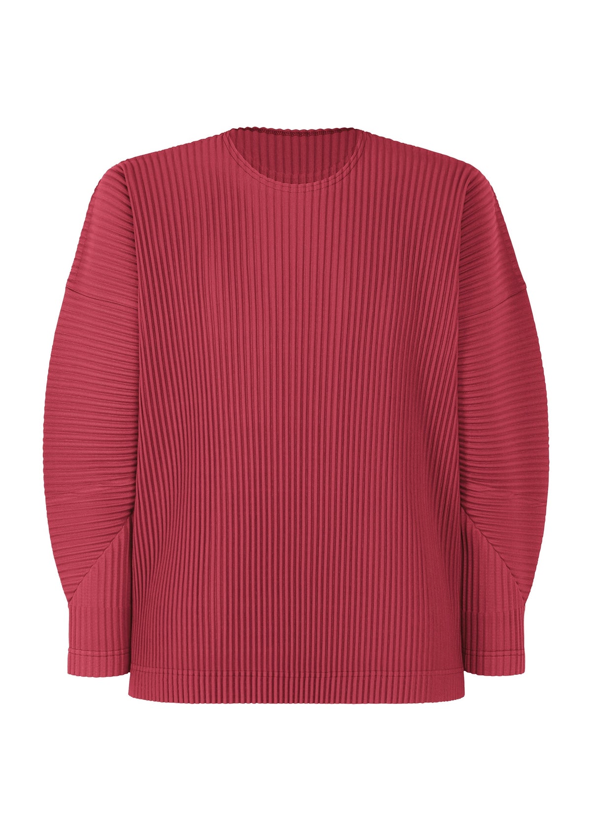 The MONTHLY COLORS : JANUARY by HOMME PLISSÉ ISSEY MIYAKE is a lightweight, deep red ribbed long-sleeve pullover with a crew neck and relaxed fit, shown against a white background for all-day comfort. view 4 of 8