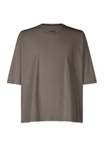 The HOMME PLISSÉ ISSEY MIYAKE RELEASE-T 1 is a plain, loose-fitting cotton top in muted brown, featuring short sleeves and a round neck, shown against a white background. - CHARCOAL （no.14）