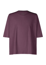 The RELEASE-T 1 by HOMME PLISSÉ ISSEY MIYAKE is an oversized, plain cotton top with a round neckline in deep maroon, shown against a white background. - PURPLE （no.81）