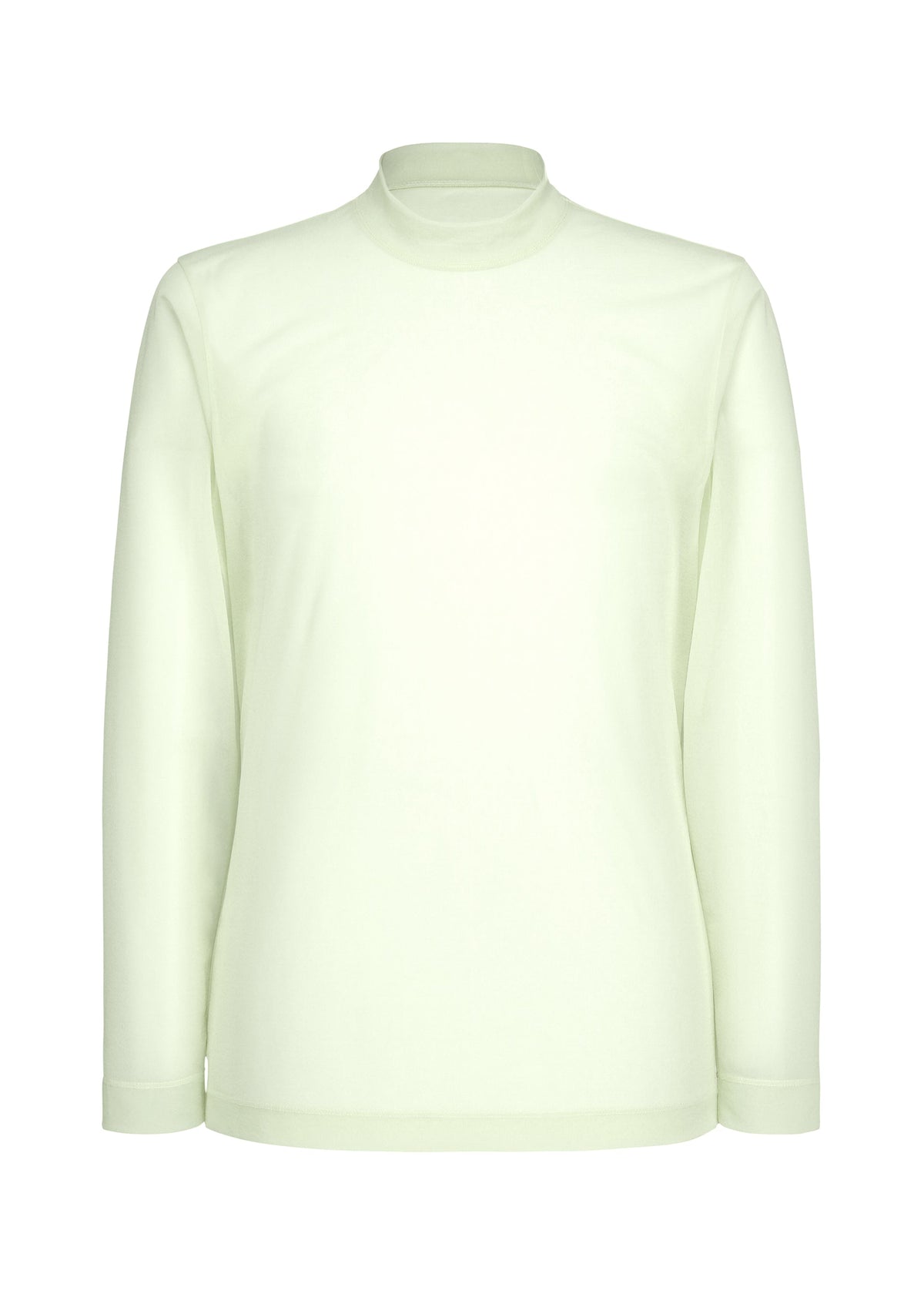 The CRYSTALLINE JERSEY by HOMME PLISSÉ ISSEY MIYAKE is a plain, light green long-sleeve shirt with a crew neck and minimalist silhouette, shown against a white background. view 1 of 5