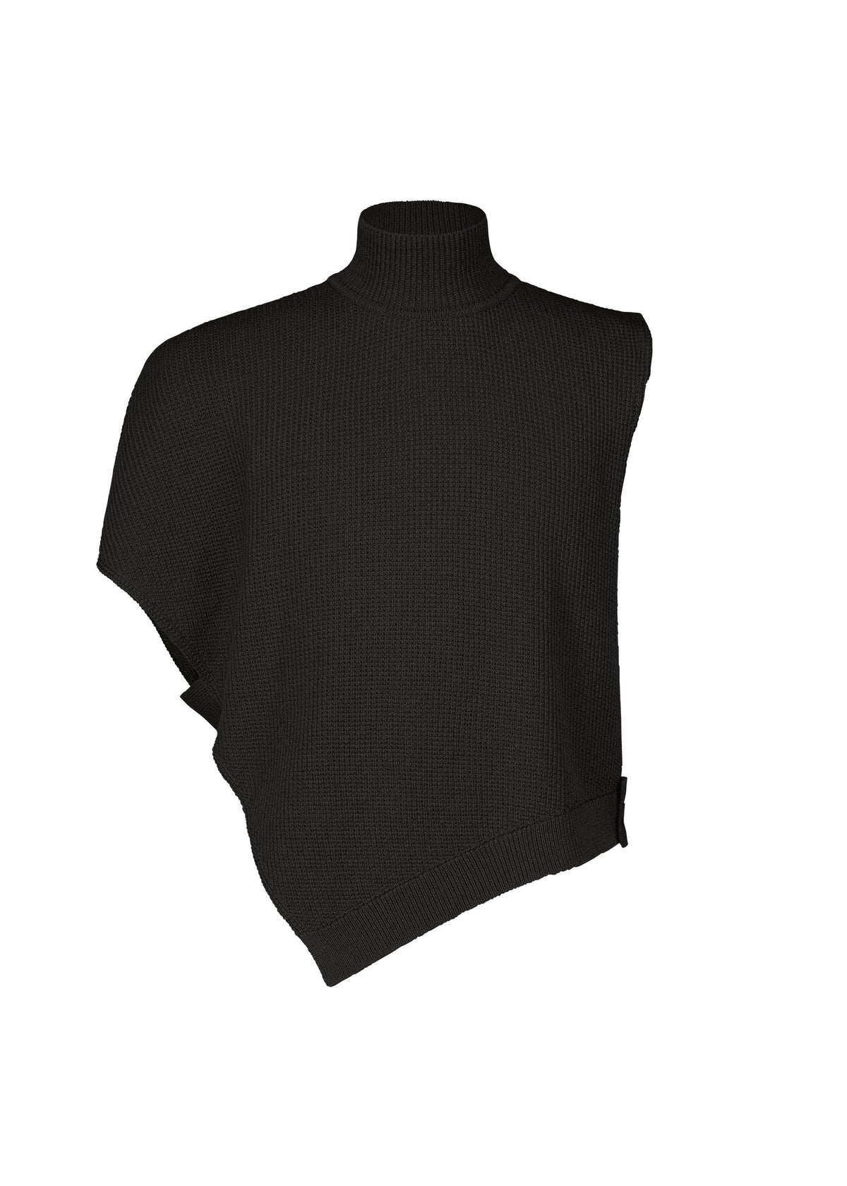 The WAFER KNIT top by HOMME PLISSÉ ISSEY MIYAKE features an asymmetrical hem, turtleneck, and waffle knit texture—ideal for layering. Shown on a white background. view 1 of 8