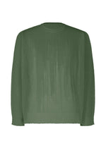 The BRUSH CLOSE-UP KNIT by HOMME PLISSÉ ISSEY MIYAKE is a green, long-sleeved crewneck top made from extra-long-staple cotton with a subtle vertical textured pattern, shown on a plain white background. - GREEN （no.62）