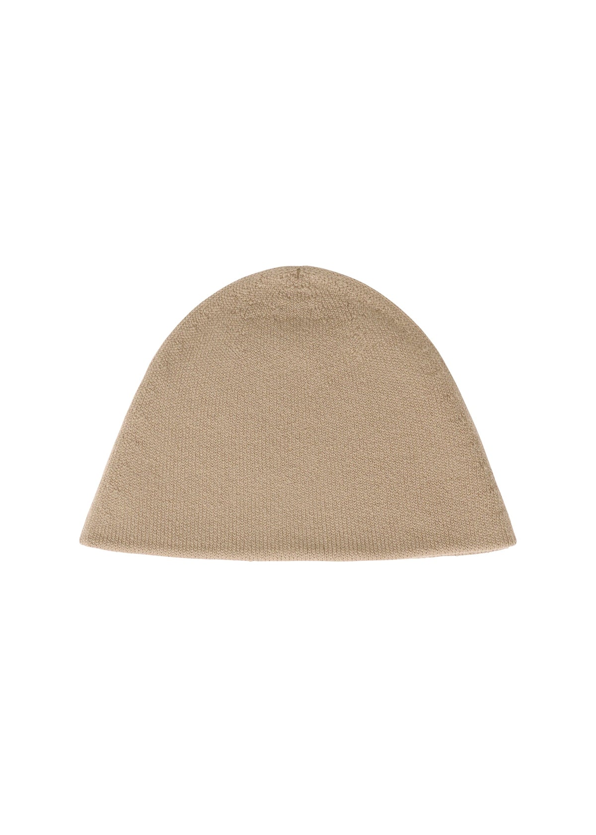 The WINTER GEAR : COLOR BLOCK beanie by HOMME PLISSÉ ISSEY MIYAKE features a cozy knit texture in beige, showcased against a white background. view 1 of 5