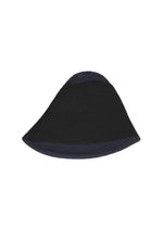 The WINTER GEAR : COLOR BLOCK by HOMME PLISSÉ ISSEY MIYAKE is a black, cone-shaped knitted hat with a wide, upturned brim and warm texture, shown against a white background.