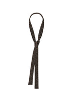 The MESH PLEATS TIE by HOMME PLISSÉ ISSEY MIYAKE is a dark brown, woven accessory featuring a soft, pleated texture with a loop at the top and two long ends draping down, shown against a white background. - BLACK （no.15）
