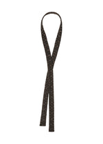 A MESH PLEATS TIE by HOMME PLISSÉ ISSEY MIYAKE, featuring a brown textured soft fabric, is laid flat in a loop with both ends hanging downward against a white background.