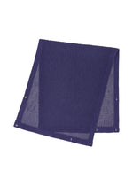 The RUSTIC MESH STOLE by HOMME PLISSÉ ISSEY MIYAKE is a navy blue, pleated rectangular stole with ribbed texture and snap buttons along the edges, displayed flat on a white background. - BLUE （no.72）