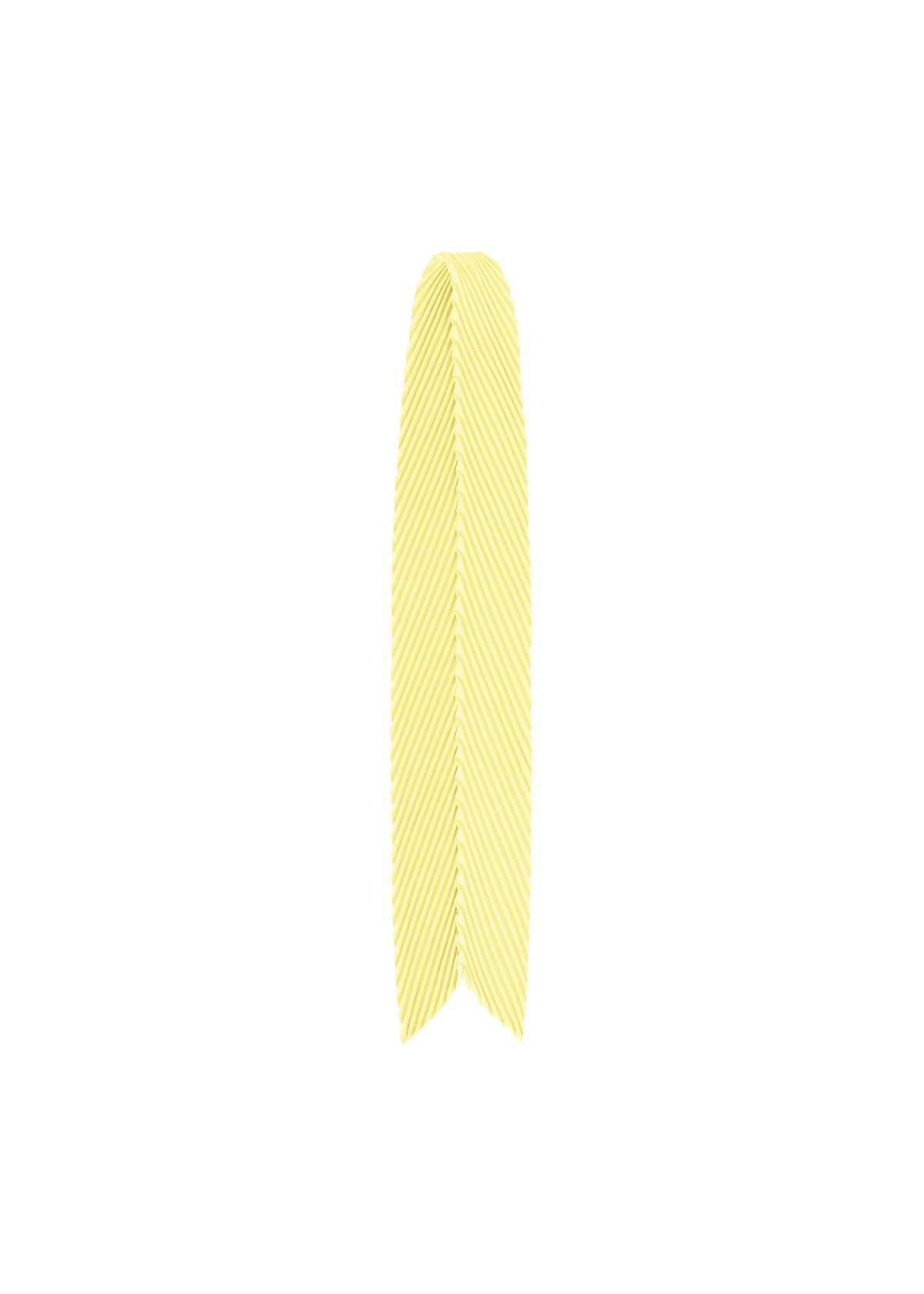 The PLEATS STOLE from HOMME PLISSÉ ISSEY MIYAKE features a yellow awareness ribbon design on a white background, with V-cut ends—ideal for wearing as a neck accessory or adding a striking accent to your bag. view 3 of 6