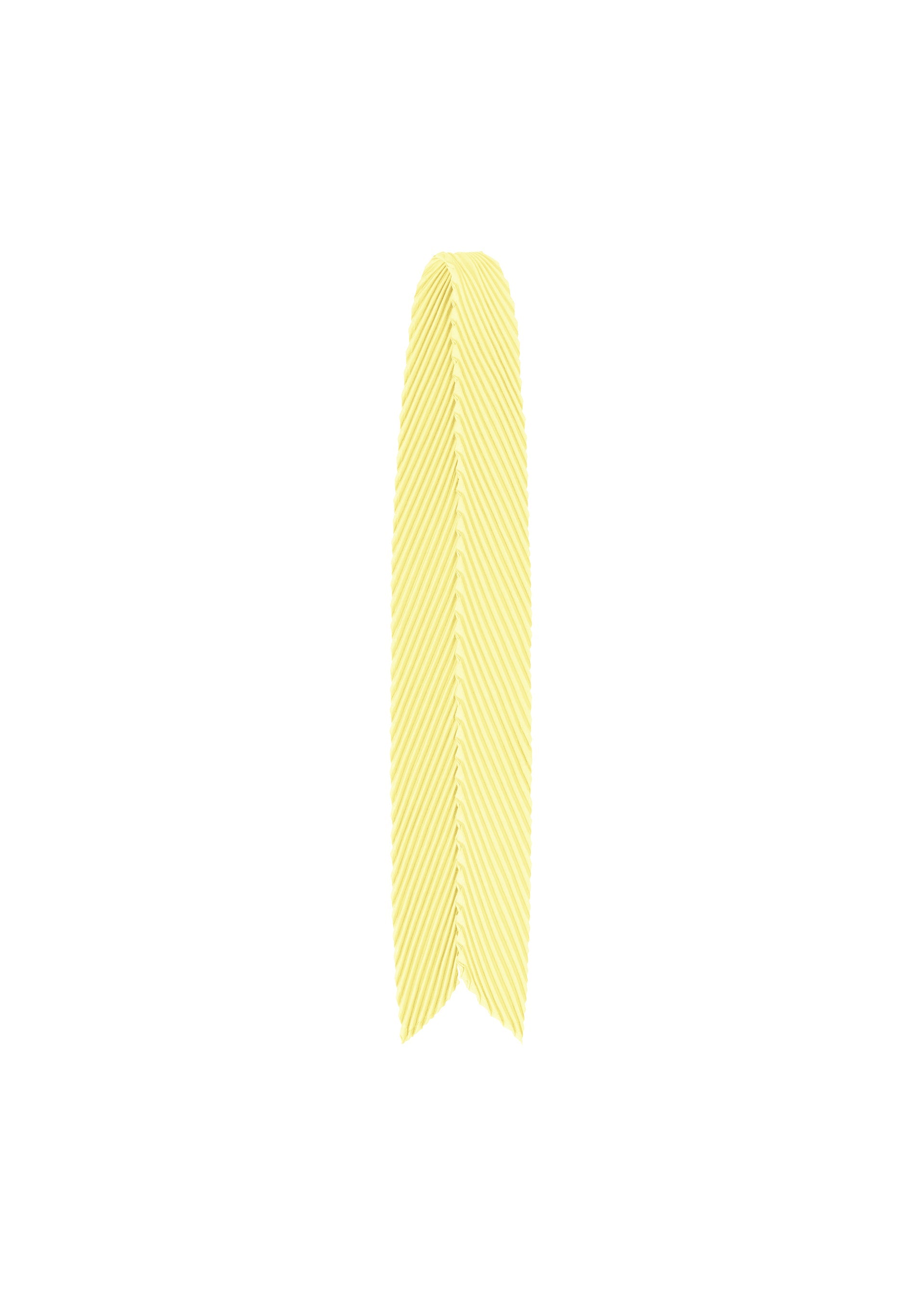 Zoomed view The PLEATS STOLE from HOMME PLISSÉ ISSEY MIYAKE features a yellow awareness ribbon design on a white background, with V-cut ends—ideal for wearing as a neck accessory or adding a striking accent to your bag. - YELLOW （no.52）