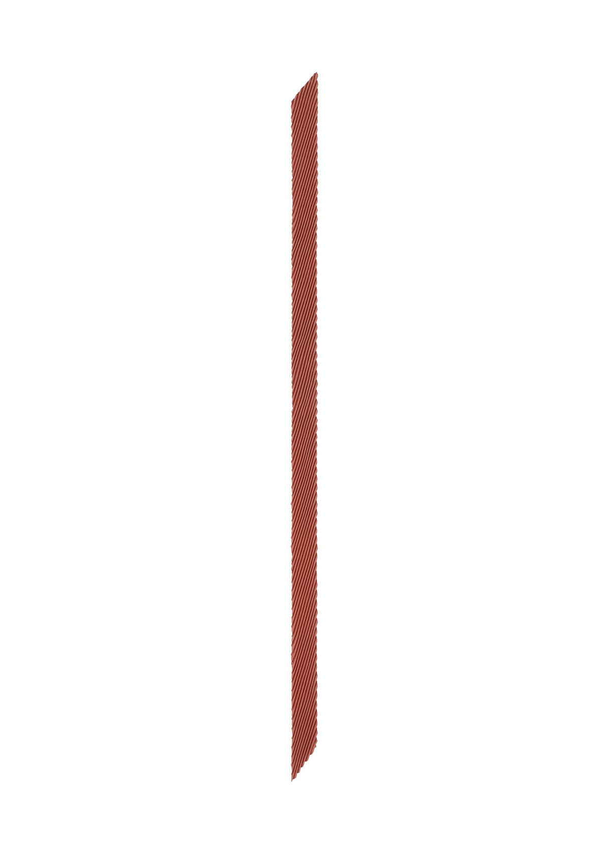 A single, thin, vertical red stripe with a diagonal bottom edge on a white background—perfect as a bold accent for the HOMME PLISSÉ ISSEY MIYAKE PLEATS STOLE or as inspiration for your own pleated accessory. view 5 of 6