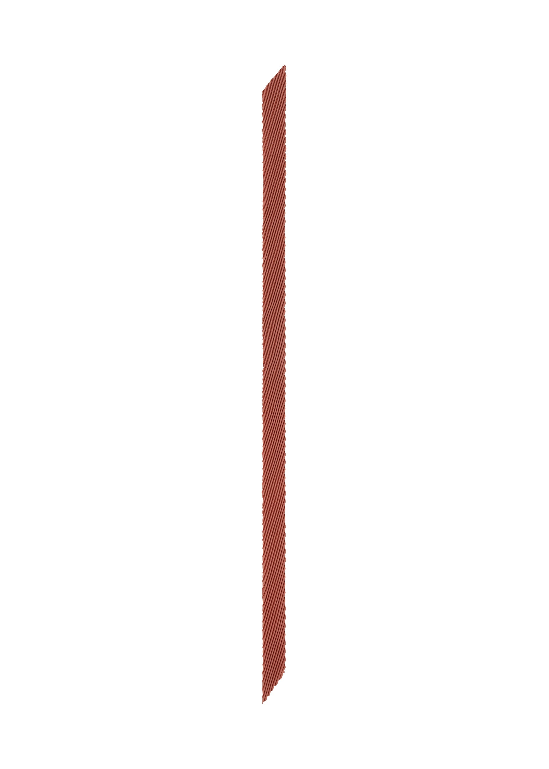 Zoomed view A single, thin, vertical red stripe with a diagonal bottom edge on a white background—perfect as a bold accent for the HOMME PLISSÉ ISSEY MIYAKE PLEATS STOLE or as inspiration for your own pleated accessory.
