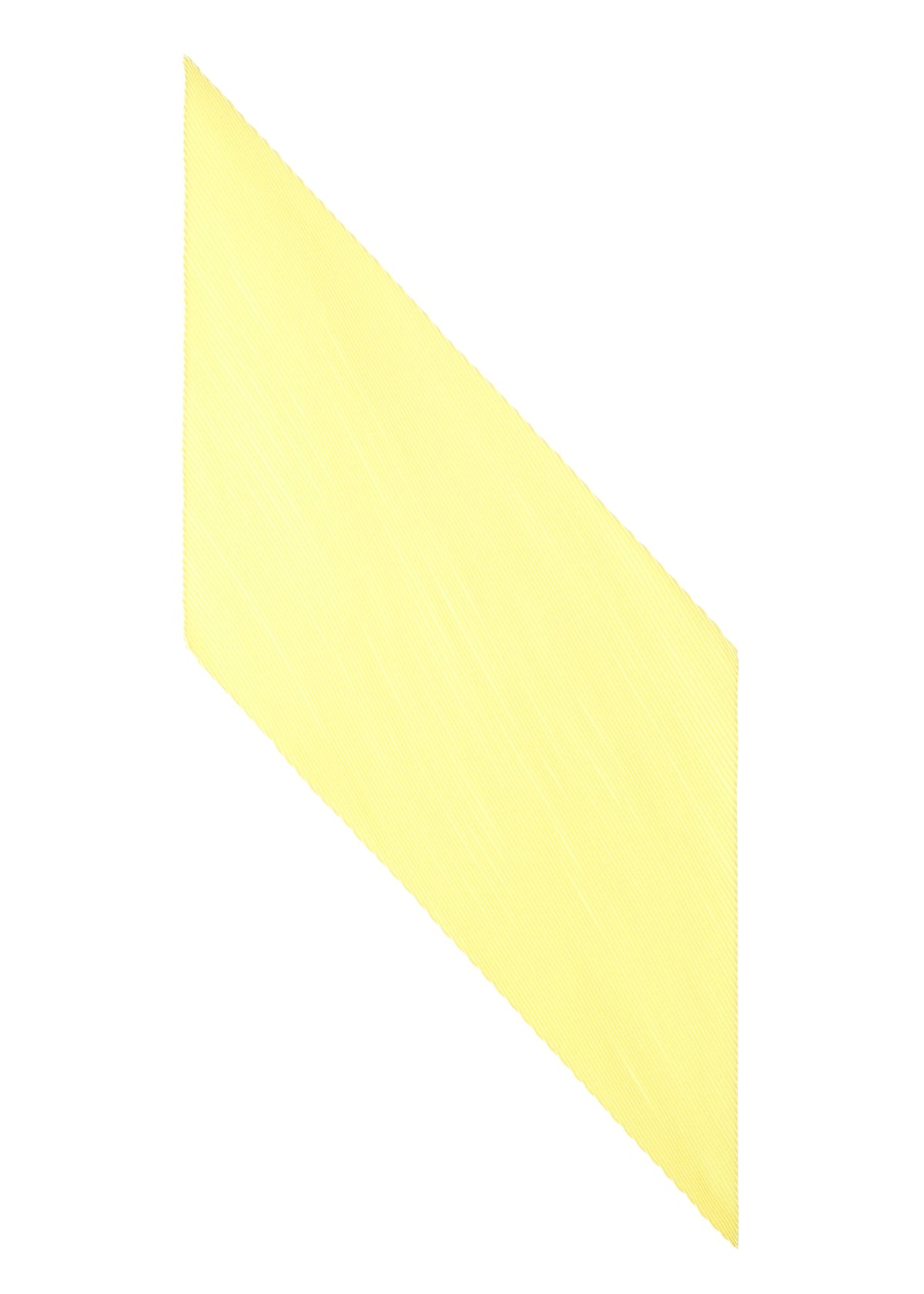 A single PLEATS STOLE by HOMME PLISSÉ ISSEY MIYAKE is shown diagonally on a white background. The stole is rectangular, pale yellow, and features gently ridged edges, resembling an uncooked lasagna noodle with its delicate texture and elegant form. view 5 of 6