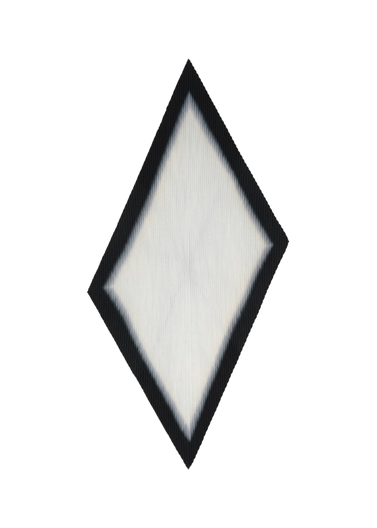 FRAMEWORK : CHUSEN STOLE by HOMME PLISSÉ ISSEY MIYAKE features a diamond-shaped white fabric with a soft black border and visible natural fiber texture, evoking shaded Japanese stole artistry. view 1 of 4