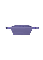 The PLEATS SLIM BAG by HOMME PLISSÉ ISSEY MIYAKE is a purple, rectangular belt bag crafted from ribbed fabric with plastic side buckles. Displayed against a white background, it features a top horizontal zipper and a lightweight design, making it ideal for use as either a waist or shoulder bag. - BLUE PURPLE （no.78）