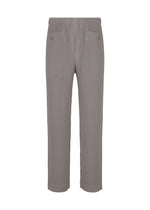MONTHLY COLORS : OCTOBER by HOMME PLISSÉ ISSEY MIYAKE—gray pleated straight pants with subtle vertical stripes, quick-drying polyester, two front pockets, shown on a plain white background. - DIM GRAY （no.18）