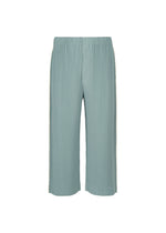 EMBROIDERY STRIPES pleated cropped pants by HOMME PLISSÉ ISSEY MIYAKE in light blue, featuring an elastic waistband, ankle length, and wide legs, displayed against a white background. - GLOOM BLUE （no.73）