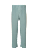 EMBROIDERY STRIPES straight-leg pants by HOMME PLISSÉ ISSEY MIYAKE in light blue, featuring a ribbed texture, elastic waistband, and a subtle sheer effect, displayed front-facing against a plain white background. - GLOOM BLUE （no.73）
