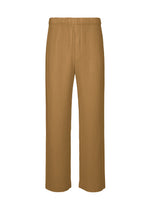 COLOR PLEATS 2 by HOMME PLISSÉ ISSEY MIYAKE: Tan, ribbed, sporty straight pants crafted from quick-drying polyester with an elastic waistband, shown against a white background. - SHADE BROWN （no.94）