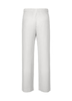 The COLOR PLEATS 2 pants by HOMME PLISSÉ ISSEY MIYAKE are shown from the back, featuring a sporty straight-leg silhouette and an elastic drawcord waist. Crafted from quick-drying polyester with vertical textured pleats, they offer a stylish and modern look.