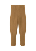 COLOR PLEATS 2 by HOMME PLISSÉ ISSEY MIYAKE: Brown, ribbed, ankle-length sporty pants featuring a slightly loose fit and an elastic drawcord waist, made from quick-drying polyester and shown against a plain white background. - SHADE BROWN （no.94）