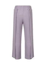 The MOTION BLUR wide-leg pleated jersey pants by HOMME PLISSÉ ISSEY MIYAKE feature a high waist, experimental silhouette, and side button details in light lavender, shown against a white background.