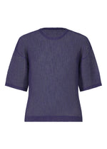 The RUSTIC MESH by HOMME PLISSÉ ISSEY MIYAKE is a short-sleeved, deep purple ribbed knit top with a round neckline and relaxed fit—ideal as a versatile layering piece for any season. - BLUE （no.72）