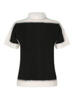 The FRAMEWORK : CHUSEN by HOMME PLISSÉ ISSEY MIYAKE is a short-sleeve ribbed knit top with a high neck, featuring a black-to-white ombré inspired by traditional Japanese chusen dyeing. - BLACK （no.15）
