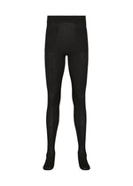 KNIT UNRAVELED by HOMME PLISSÉ ISSEY MIYAKE: Black opaque tights featuring a high waistband and a fitted, full-length design crafted using the knit-de-knit process, shown front-facing against a white background. - BLACK （no.15）