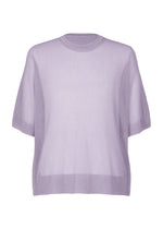 The HOMME PLISSÉ ISSEY MIYAKE WASHI FRAMEWORK-T is a sheer, lavender knit top with short sleeves and a crew neckline, shown loose-fitting against a plain white background. - LAVENDER （no.83）