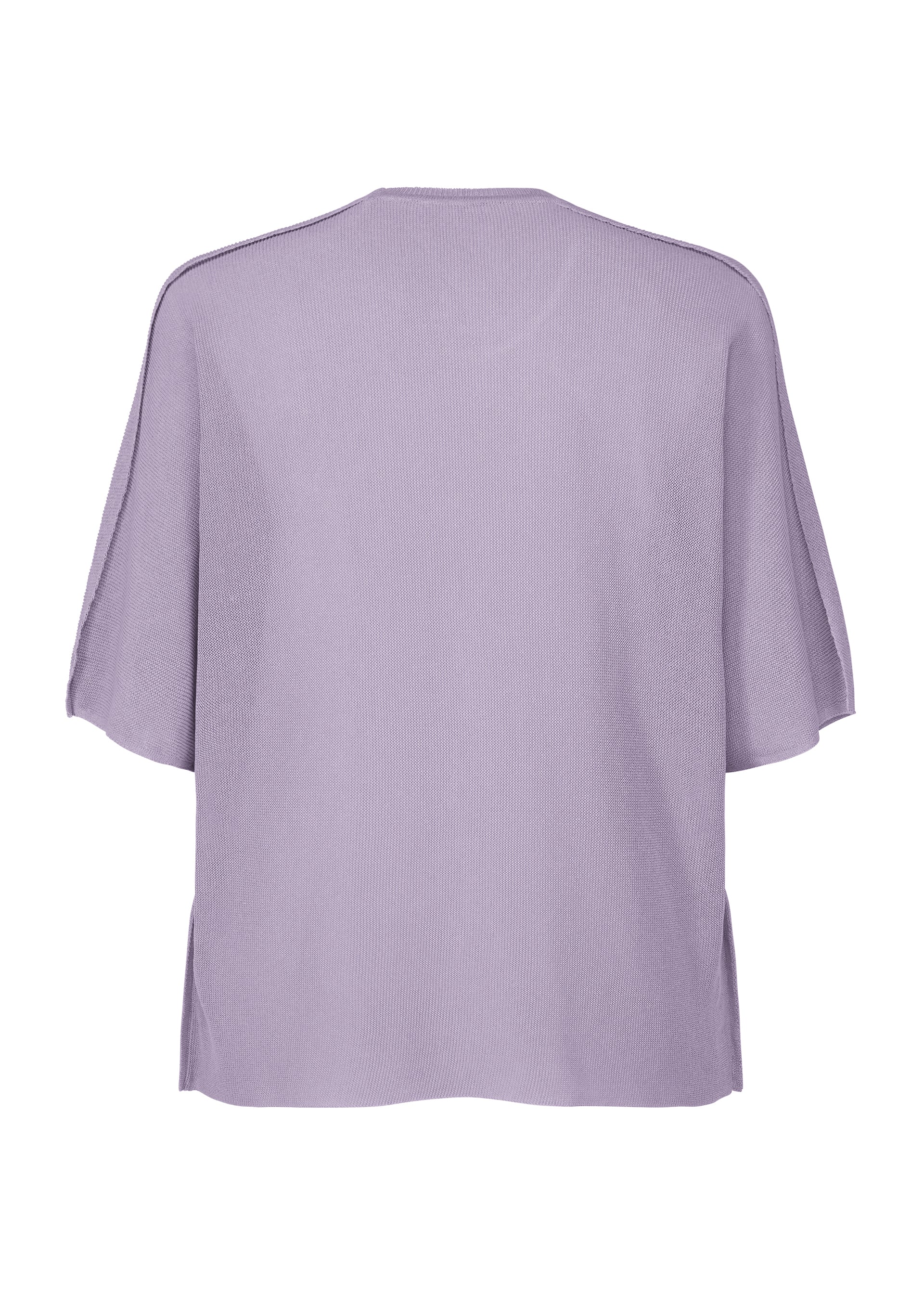 Zoomed view A back view of the HOMME PLISSÉ ISSEY MIYAKE WASHI FRAMEWORK-T, a loose, short-sleeve lavender top with a round neck and straight hem. Made from lightweight, textured washi paper fabric for breathable comfort.