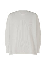 The BASIC KNIT by HOMME PLISSÉ ISSEY MIYAKE is a long-sleeved, light gray sweater crafted from regenerated thread in ribbed knitwear with a crew neckline, shown against a white background. - LIGHT GRAY （no.11）