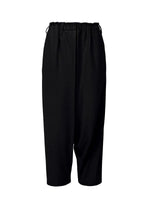 JERSEY BOTTOMS BASIC by 132 5. ISSEY MIYAKE: loose-fitting black sarouel pants with a relaxed silhouette, dropped crotch, elastic waistband, and belt loops, shown on a plain white background. - BLACK (no.15)