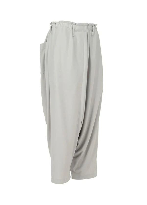The JERSEY BOTTOMS BASIC by 132 5. ISSEY MIYAKE are light gray sarouel pants with a relaxed silhouette, dropped crotch, elastic waistband, belt loops, and side pocket, shown on a white background. view 4 of 11