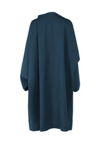The PARALLEL WRAP by 132 5. ISSEY MIYAKE is a dark teal, oversized, wrinkle-resistant coat with loose sleeves, shown from the back against a white background.