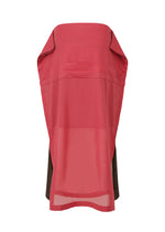 The SHEER FOLIO by 132 5. ISSEY MIYAKE is a sleeveless top in sheer red with brown side panels, a wide structured collar, and loose draped fit—ideal for pairing with a layered skirt for a chic, portfolio-inspired look.