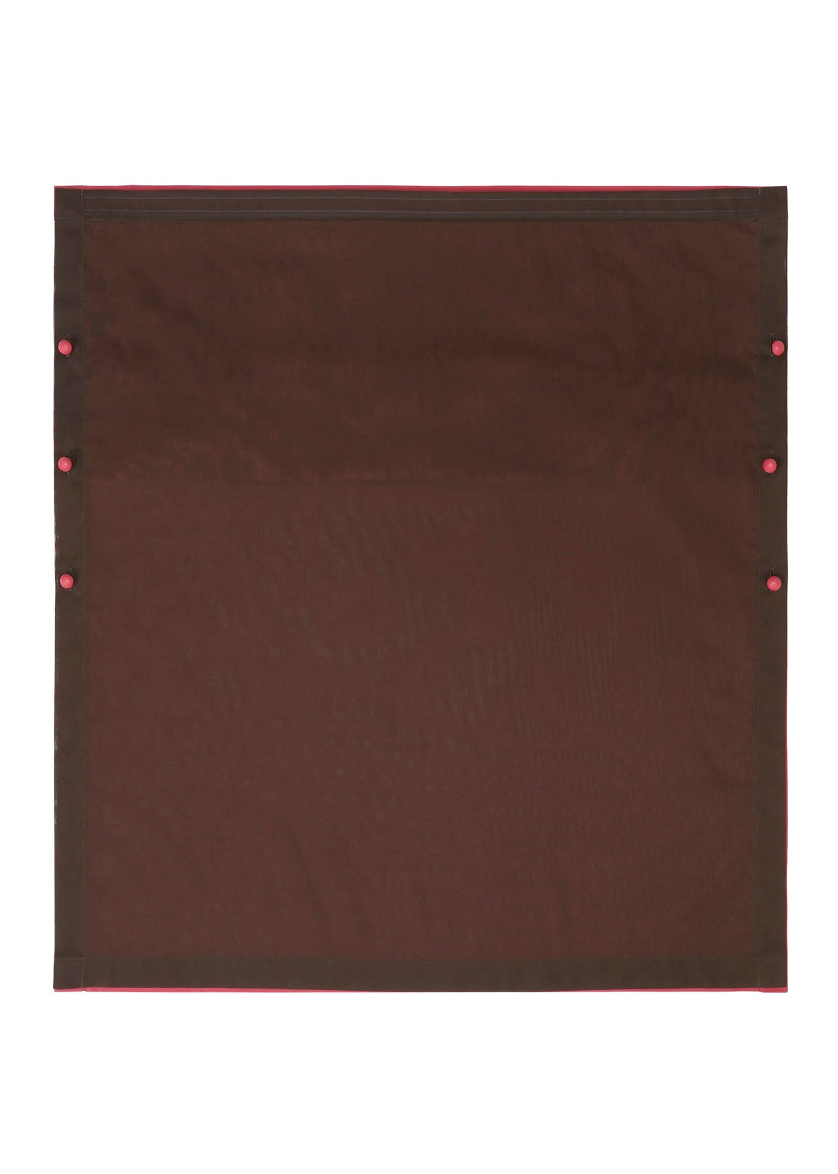 The SHEER FOLIO by 132 5. ISSEY MIYAKE is a flat, rectangular brown fabric with a darker border and six pink snap buttons, displayed on a white background. view 3 of 11