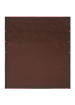 The SHEER FOLIO by 132 5. ISSEY MIYAKE is a flat, rectangular brown fabric with a darker border and six pink snap buttons, displayed on a white background.