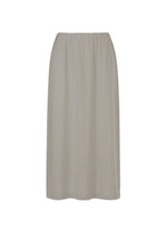 The NO.6 TRANSLUCENT by 132 5. ISSEY MIYAKE is a light beige, knee-length sheer skirt featuring an elastic waistband and subtle folds, shown against a white background.