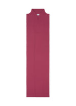 The 132 5. FLAT 1 by 132 5. ISSEY MIYAKE is a sleeveless, floor-length maroon vest with straight lines, overlapping front panels, and a small collar, displayed against a plain white background.