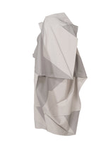 NO.17 PRINT by 132 5. ISSEY MIYAKE is a sculptural, geometric garment in white and light gray, featuring sharp origami-inspired folds and angular shapes, with an abstract look and no visible fastenings or traditional seams.