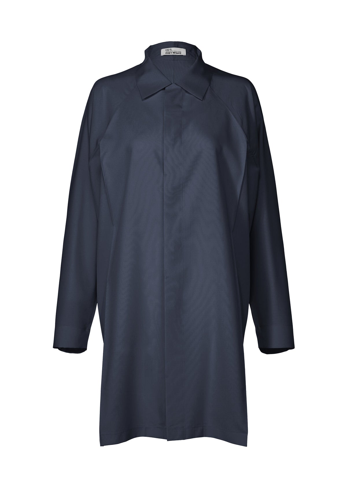 The FOLD SHIRT by 132 5. ISSEY MIYAKE is a dark navy, long-sleeved shirt with a regular collar, concealed buttons, loose fit, and classic folding structure for timeless style. view 2 of 12