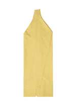 The FOLD SHIRT by 132 5. ISSEY MIYAKE is a sleeveless yellow halter top with an asymmetrical neckline and distinctive folding design, displayed flat on a white background.