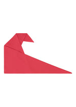 The RADIAL FOLD SHIRT by 132 5. ISSEY MIYAKE, in red, features elegant radial folds and a sculpted silhouette reminiscent of a bird with a pointed beak, displayed on a white background.