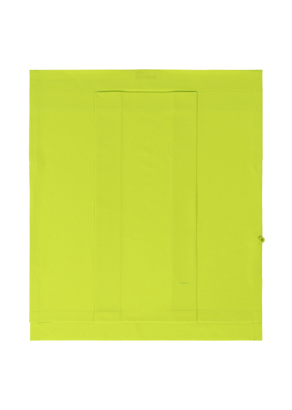 The FLAT TUCK T by 132 5. ISSEY MIYAKE is a square, bright yellow-green envelope with a center rectangular flap and right-side circular clasp, making a striking impression against the white background. view 7 of 12